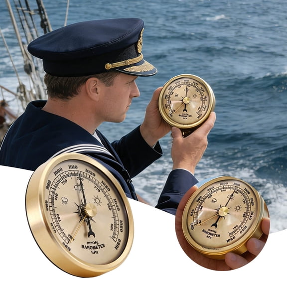 Marine Analog Barometer - Metal Air Pressure Gauge for Weather Prediction & Navigation