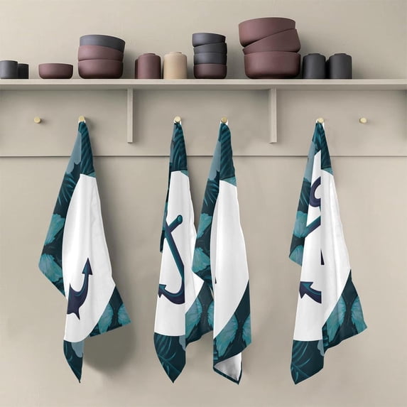 Marine Anchor Cartoon Tea Towels Set of 6 Butterfly Background Kitchen Dish Cloth with Hanging Loop, 18"x28"Lint-Free Absorbent Towel for Kitchen Drying Wiping and Cleaning