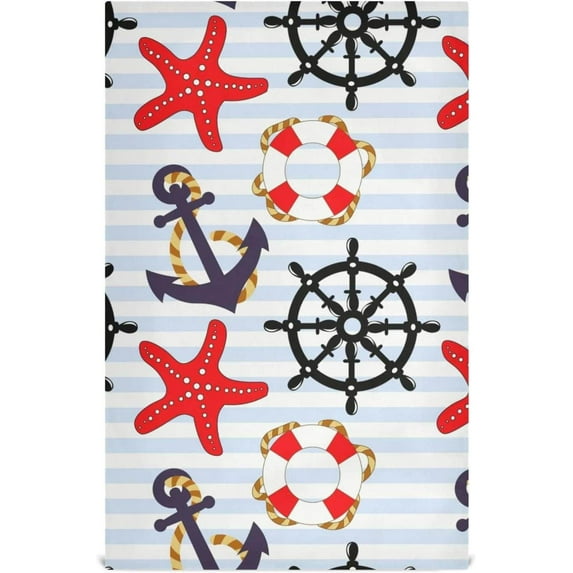 Marine Anchor Pattern Tea Towels 4 Pack Steering Wheel Lifebuoy Kitchen Dish Cloth with Hanging Loop, 18"x28" Lint-Free Absorbent Towel for Kitchen Drying Wiping and Cleaning