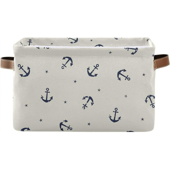 Marine Anchor and Stars Storage Basket, Durable Canvas Organizer With Handles Large Collapsible Storage Bins Boxes for Home Office - 1 Pack Home Decor