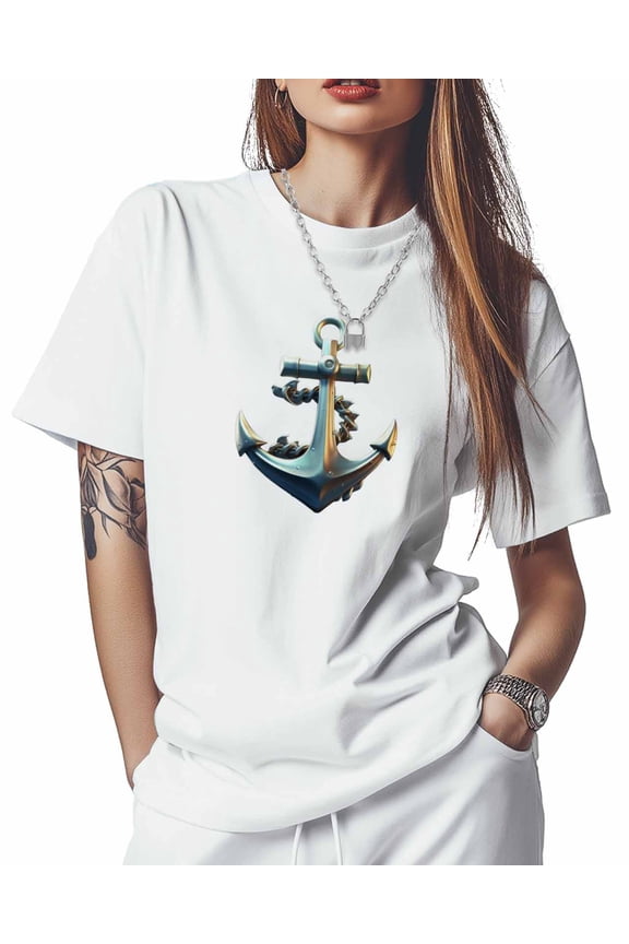 Marine Anchor Womens T Shirts Short Sleeve Cotton Crewneck T-Shirt Graphic Tees, Casual Tops Tshirt for Women Teen Girls
