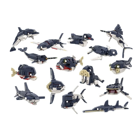 Marine Animal 15 in 1 Building Block Sets Shark Whale Marine Life Series Figure Simulation Marine Animal Model Building Block Bricks Toys