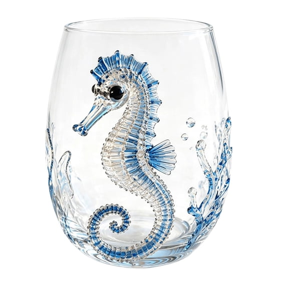 Marine Animal 2D Glass Cup – Colorful Ocean Creature Tumbler for Water, Juice & Party, Sea Life Drinkware Decor