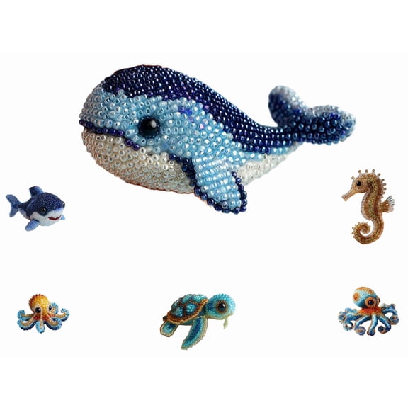 Marine Animal Bead Embroidery Set, Beginner-Friendly Sea Creature Beaded Embroidery Kits, DIY Animals Three-Dimensional Beadwork Craft Kit For Craft Lovers, Whales