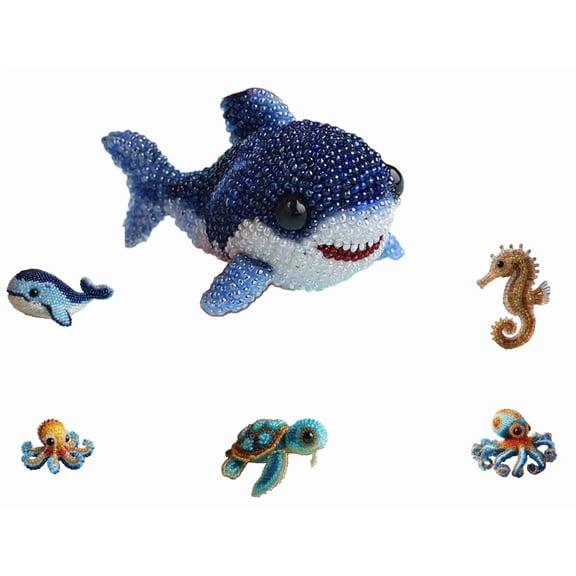 Marine Animal Bead Embroidery Set, Beginner-Friendly Sea Creature Beaded Embroidery Kits, DIY Animals Three-Dimensional Beadwork Craft Kit For Craft Lovers, Shark