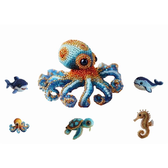 Marine Animal Bead Embroidery Set, Beginner-Friendly Sea Creature Beaded Embroidery Kits, DIY Animals Three-Dimensional Beadwork Craft Kit For Craft Lovers, Octopus