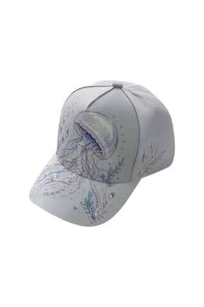Marine Animal Embroidered Baseball Cap with Adjustable Fit, Sun Shading Summer Hat for Beach Travel(Jellyfish)