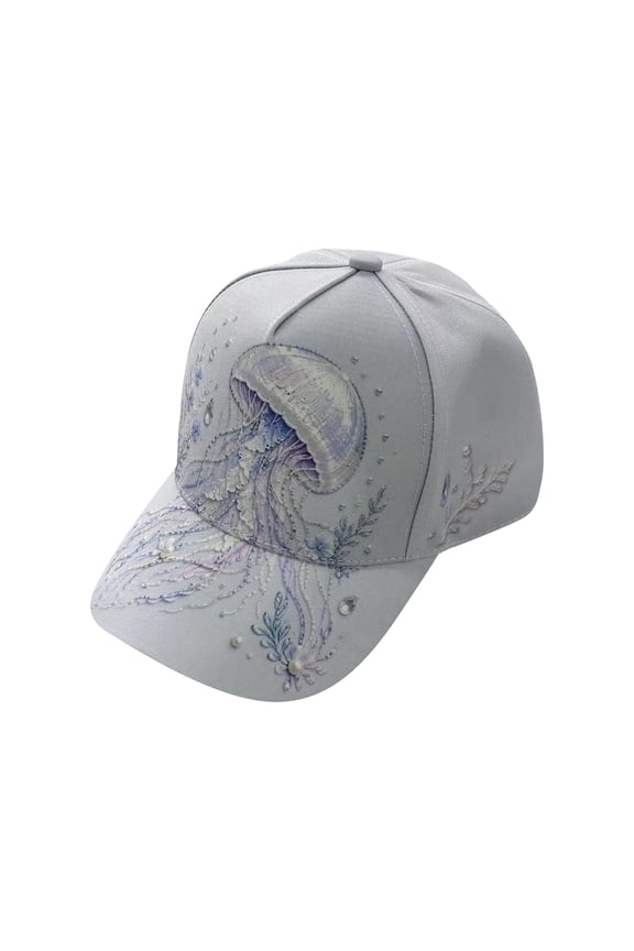 Marine Animal Embroidered Baseball Cap with Adjustable Fit, Sun Shading Summer Hat for Beach Travel(Jellyfish)