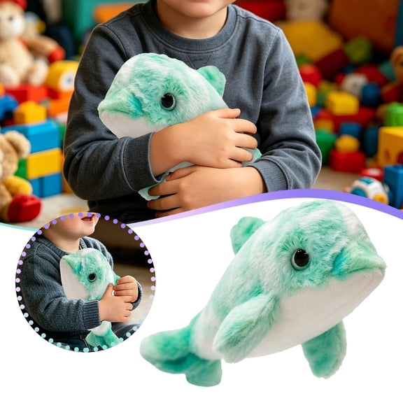 Marine Animal Plush Toys 11.8" Tie Dye Sea Creature Stuffed Doll Soft Green Dolphin Plush Figurine Ideal Gift for Birthday Holiday Party Home Decor