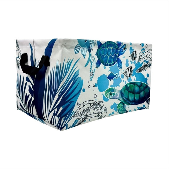 Marine Animal Print Dirty Laundry Basket Rectangular Storage Basket Sea Turtle Pattern Thickened Oxford Fabric Extra Large Collapsible Laundry Basket, Household Items, Shelf Baskets