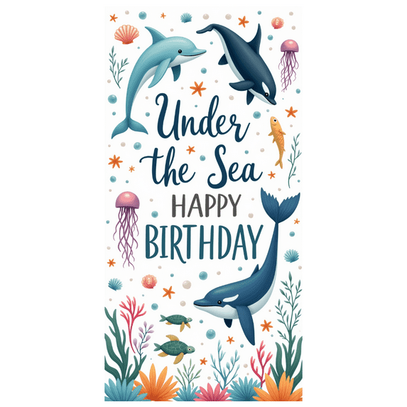 Marine Animals Banner Under the Sea Theme Ocean Decorations Colorful Design for Kids Party Event