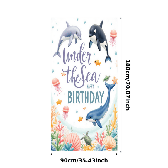 Marine Animals Banner Under the Sea Theme Ocean Decorations Colorful Design for Kids Party Event