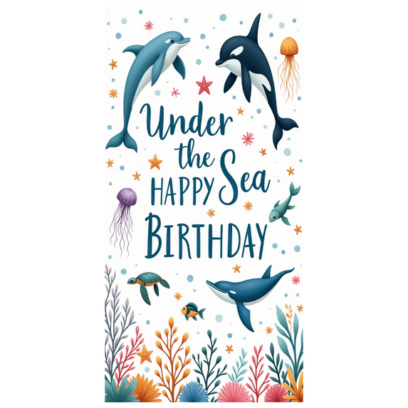 Marine Animals Banner Under the Sea Theme Ocean Decorations Colorful Design for Kids Party Event