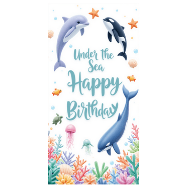 Marine Animals Banner Under the Sea Theme Ocean Decorations Colorful Design for Kids Party Event