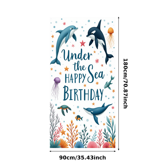 Marine Animals Banner Under the Sea Theme Ocean Decorations Colorful Design for Kids Party Event