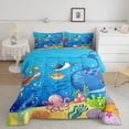 thumbnail image 1 of Marine Animals Comforter Set Twin,Shark Octopus Turtle Coral Bedding Set,Underwater World Cartoon Quilt Set Teens Adults Room Decor,Sea Blue Duvet Insert, 1 of 6