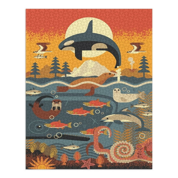 Marine Animals, Geometric (1000 Piece Puzzle, Size 19x27, Challenging Jigsaw Puzzle for Adults and Family, Made in USA)