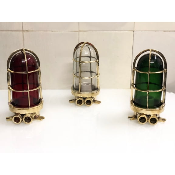 Marine Antique Style Brass Bulkhead Ceiling Lamp Fixture Set of 3