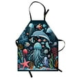thumbnail image 1 of Marine Apron, Multicolor Underwater Life with Corals Dolphin Fish Cartoon Look Illustration, Unisex Kitchen Bib with Adjustable Neck for Cooking Gardening, Adult Size, Dark Petrol Blue, by Ambesonne, 1 of 3