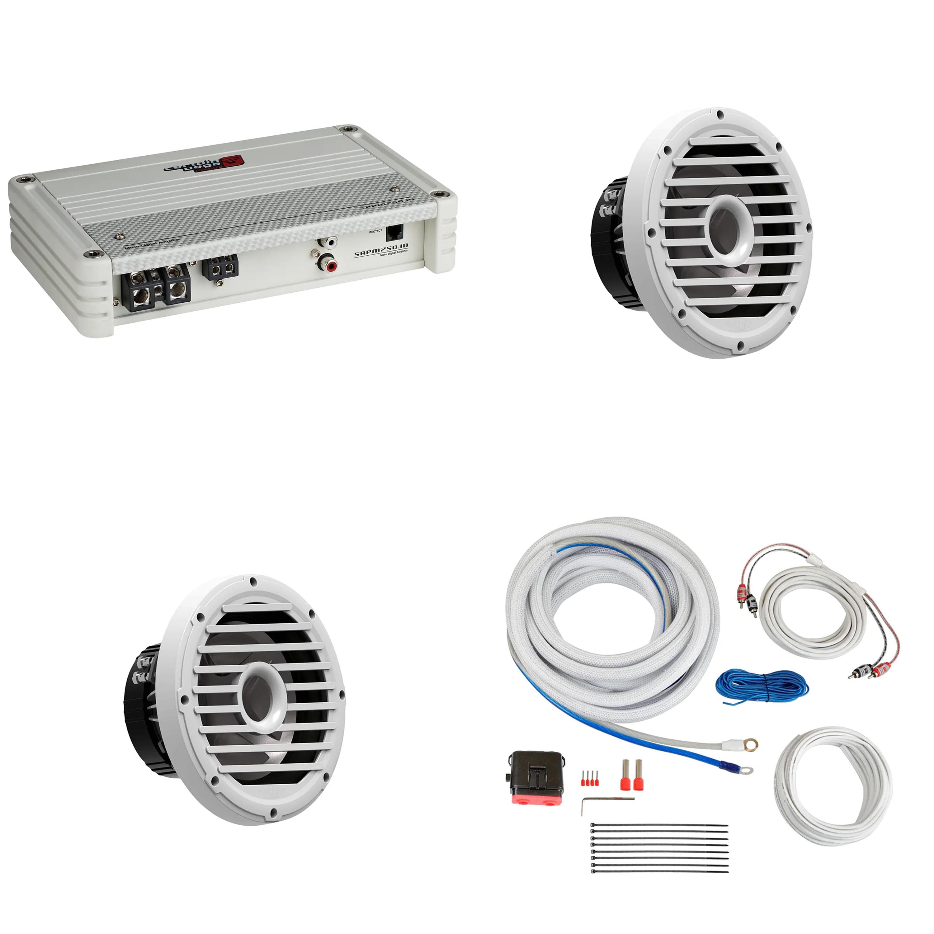 Cerwin Vega Marine Bass Upgrade Stroker Mono Amplifier with (2) 10" 4-Ohm White Subwoofers and Install Kit
