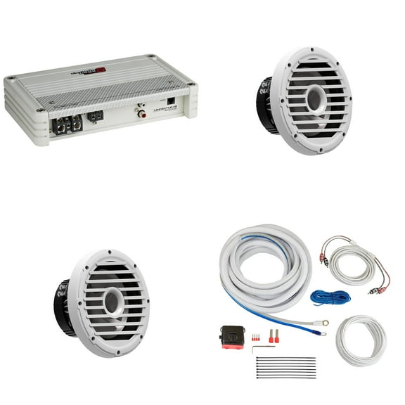 Cerwin Vega Marine Bass Upgrade Stroker Mono Amplifier with (2) 10" 4-Ohm White Subwoofers and Install Kit