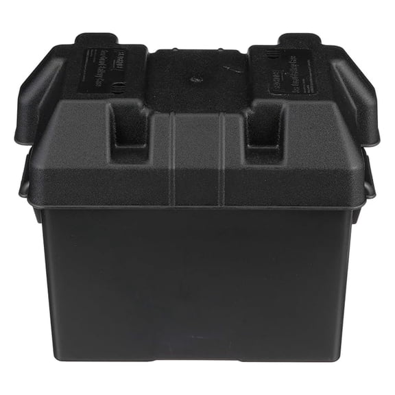 Marine Battery Box Group 24 - USCG Approved - Heavy Duty Polyethylene - with Strap & Mounting Kit - Black - Boat, RV, Fishing