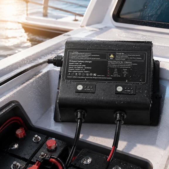 Marine Battery Charger, 2-Bank 5A 12V Onboard, IP68 Waterproof, Compatible with Lifepo4 Lithium Lead-Acid, Suitable for RV Yacht Boat