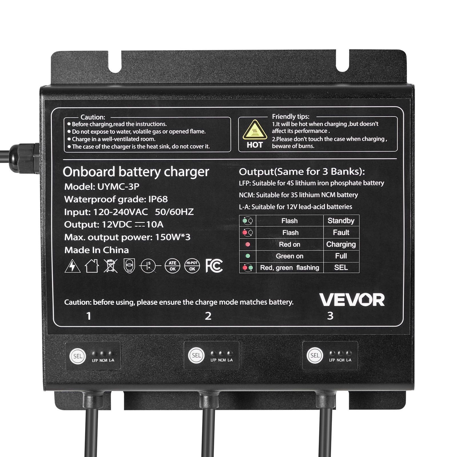 Marine Battery Charger 3 Bank 10A 12V Onboard IP68 Waterproof Smart Charger for Lithium Ion LiFePO4 NCM Lead Acid Batteries Boat Yacht RV Trailer