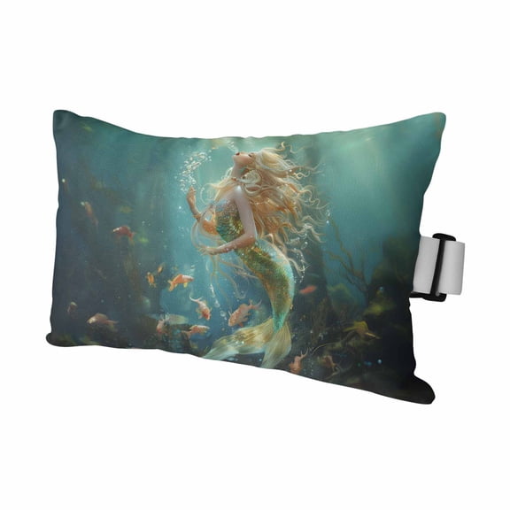Marine Beautiful Mermaid Fish Outdoor Pillow for Chaise Lounge Chair,Undersea Ocean Life Seaweed Waterproof Headrest Lumbar Pillows with Insert&Elastic Strap for Patio Pool Garden Chairs Decor,1 Pack