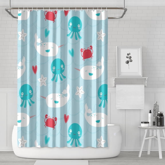 Marine Biology Shower Curtain - Tropical Starfish & Sea Life Patterns, Waterproof Reusable Bathroom Decor for Beach Houses,72x72in