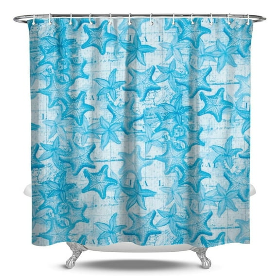 Marine Biology Shower Curtain - Tropical Starfish & Sea Life Patterns, Waterproof Reusable Bathroom Decor for Beach Houses,84x72in