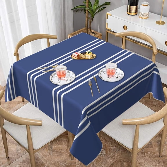 Marine Blue Stripes Soft Tablecloth Square Dinng Table Covers for Kitchen & Table Linens 52" x 52"