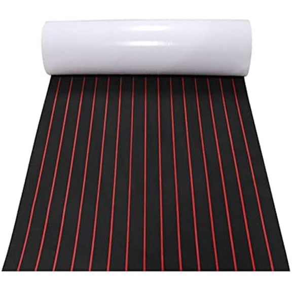 Marine Boat Flooring EVA Foam Faux Teak Decking Sheet Sea Deck Yacht Mat kit EVA Foam Marine Boat Decking Flooring Mat for Motorboat RV Yacht Black with Red Seam 9535.50.24inch$$Watercraft