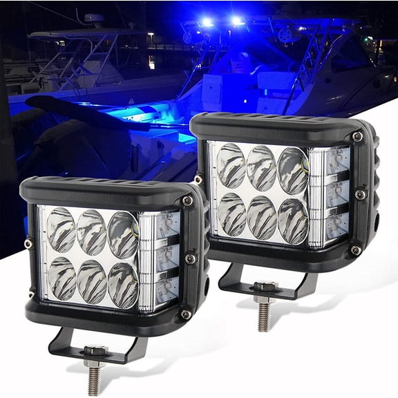 Marine Boat LED Spotlight Lights, Dual Color Light Bar Deck Spot Flood Beam for Fishing Pontoon Kayak Yacht Sailboat