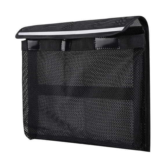 Adhesive Boat Storage Bag with Reflective Strip & Lid, Waterproof Marine Mesh Caddy Organizer for Console Cabin Gear, 13.4 x 9.8"