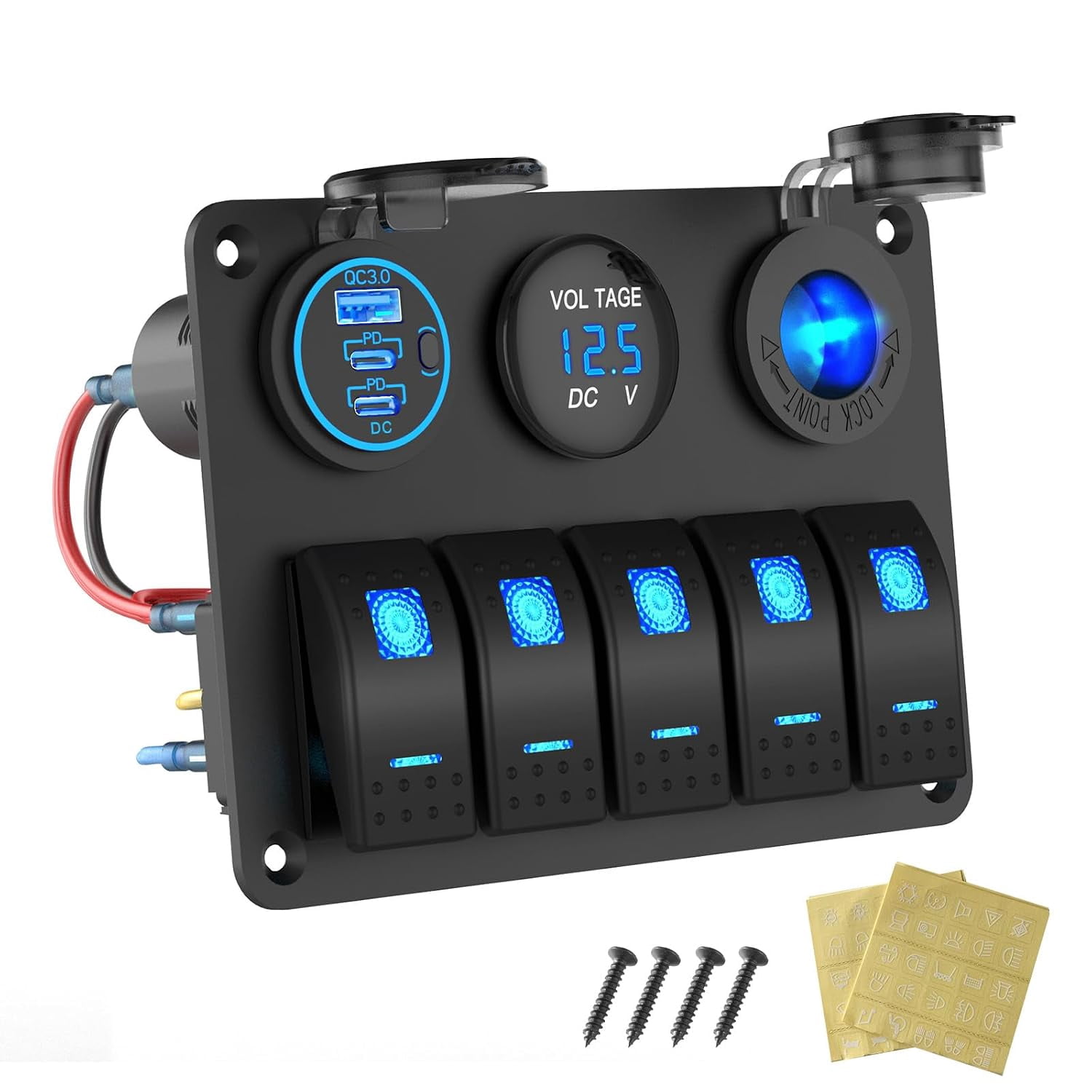 Marine Boat Switch Panel Waterproof, 5 Gang Marine Rocker Switch ...
