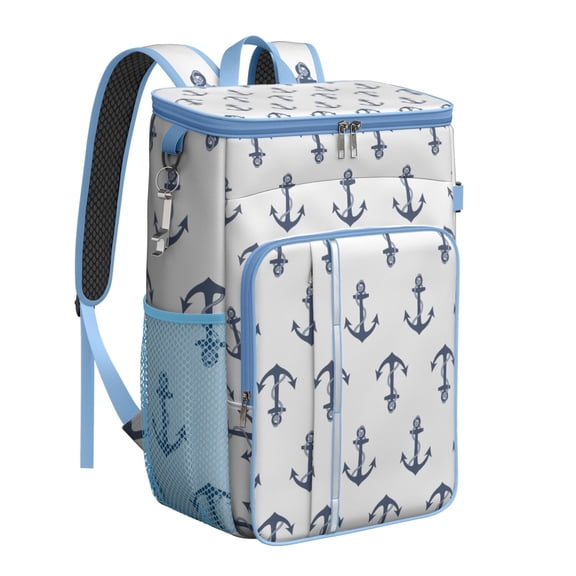 Marine Boat and Lighthouse Print Backpack Cooler, Leakproof Insulated Cooler Bag, Waterproof Lunch Backpack for Coastal Travel, Beach, Picnic