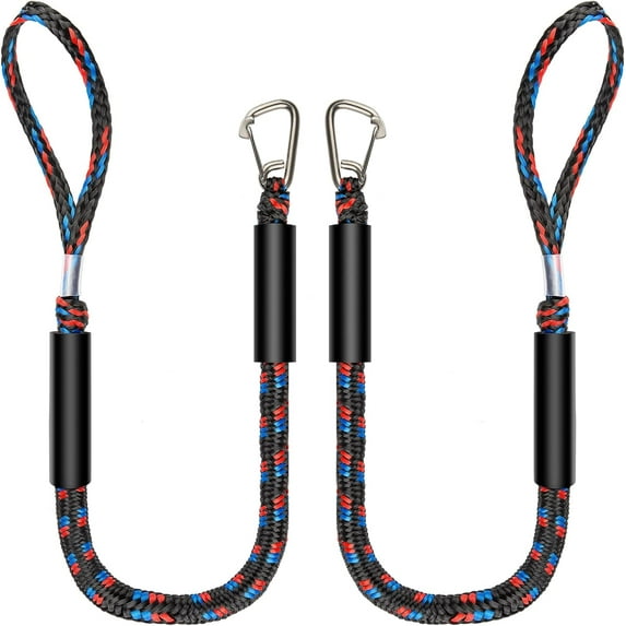 Marine Bungee Dock Lines, Boat Dock Rope, Jet Ski Accessories with Stainless Clip for for Jet Ski, SeaDoo, Yamaha WaveRunner, Kayak, Pontoon Boat, Dinghy (4 Feet)