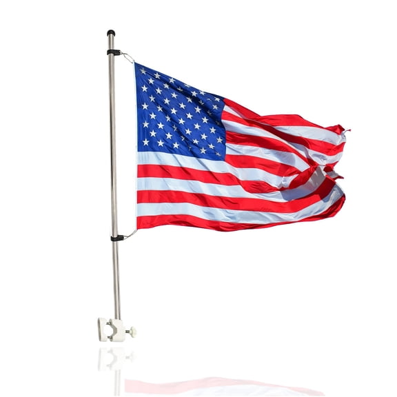 MARINE CITY 304 Stainless Steel Rail Mounted Flag Pole Base with Bright Polished Finish, Fits 12 x 18 Inch US Flag, White, 1 Pack