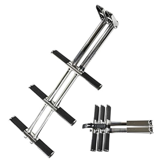 Marine City 3-Step Telescoping Swim Platform Ladder, 304 Stainless Steel, Flip-Up Design with Anti-Slip Steps, 33" Pull-Out Length, for Boats and Marine Use Pack of 1