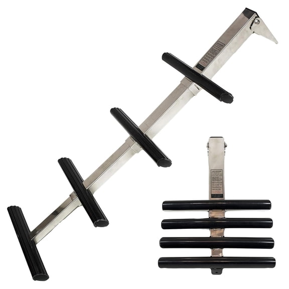 MARINE CITY 4-Step Telescoping Ladder Stainless Steel, Flip-Up, Anti-Slip, 44 Deployed Length, 13.5 Width, for Marines, Boats, Ships, Yachts Pack of 1