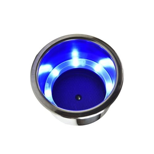 Marine City Drink Cup Holder with Drain, 304 Stainless Steel, 8 Blue LED Lights, Corrosion-Resistant Easy Installation, for Boats Yachts Ships Kayaks, 1-Pack