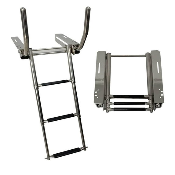 MARINE CITY 3-Step Under Platform Telescoping Boat Ladder with Retractable Handrail 316 Stainless Steel, Rust-Resistant, 400 lbs Capacity, Space-Saving Design for Boat & Yacht