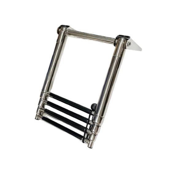 Marine City 4-Step Telescoping Drop Ladder with Handle 304 Stainless Steel, 45.5 Inch Extended, 15.5 Inch Stowed, 10 Inch Mounting Distance, 9" Brackets, for Swim Platforms & Transoms