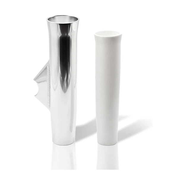 MARINE CITY Adjustable Fishing Rod Holder, White Anodized Aluminum, Flared Weld-on, Vinyl Insert 10 Length, 1-1/2 Dia, for Boats, Yachts, Marines Pack of 1