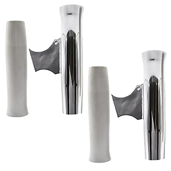 MARINE CITY Adjustable Fishing Rod Holder -  Aluminum Flared Weld-on White Vinyl Insert, Length 10 Inches, Diameter 1-7/8 Inches, Ideal for Marines, Boats, Ships and Yachts Pack of 2