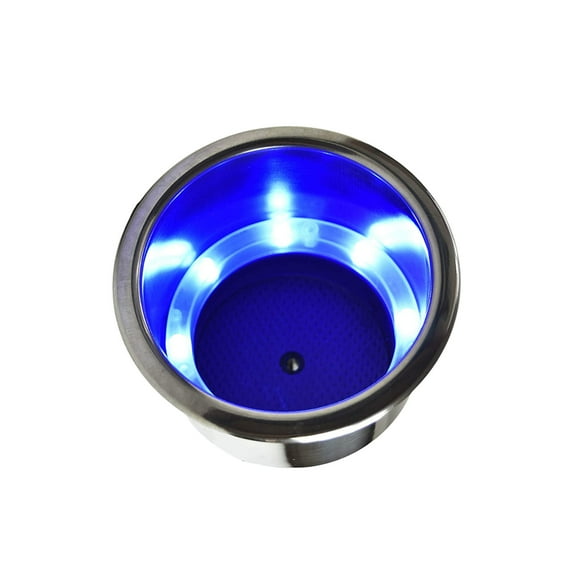 MARINE CITY 8 Blue LED Lights Cup Holder with Drain – 304 Stainless Steel, Corrosion-Resistant, Easy to Install for Boats, Yachts, Ships, Kayaks