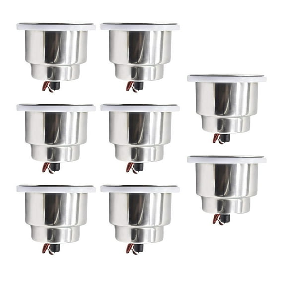 MARINE CITY Green LED Light Cup Holder with Center Drain, Stainless Steel, Durable, Corrosion-Resistant, Easy Installation for Boats, Poker Tables, Yachts, Ships Pack of 8
