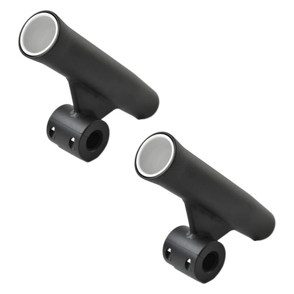 MARINE CITY Adjustable Fishing Rod Holders, Black Aluminum, Durable & Corrosion-Resistant, Fits 7/8"-1" Rails, 10" Length, with White Vinyl Inserts for Boats, Yachts & Caravans Pack of 2