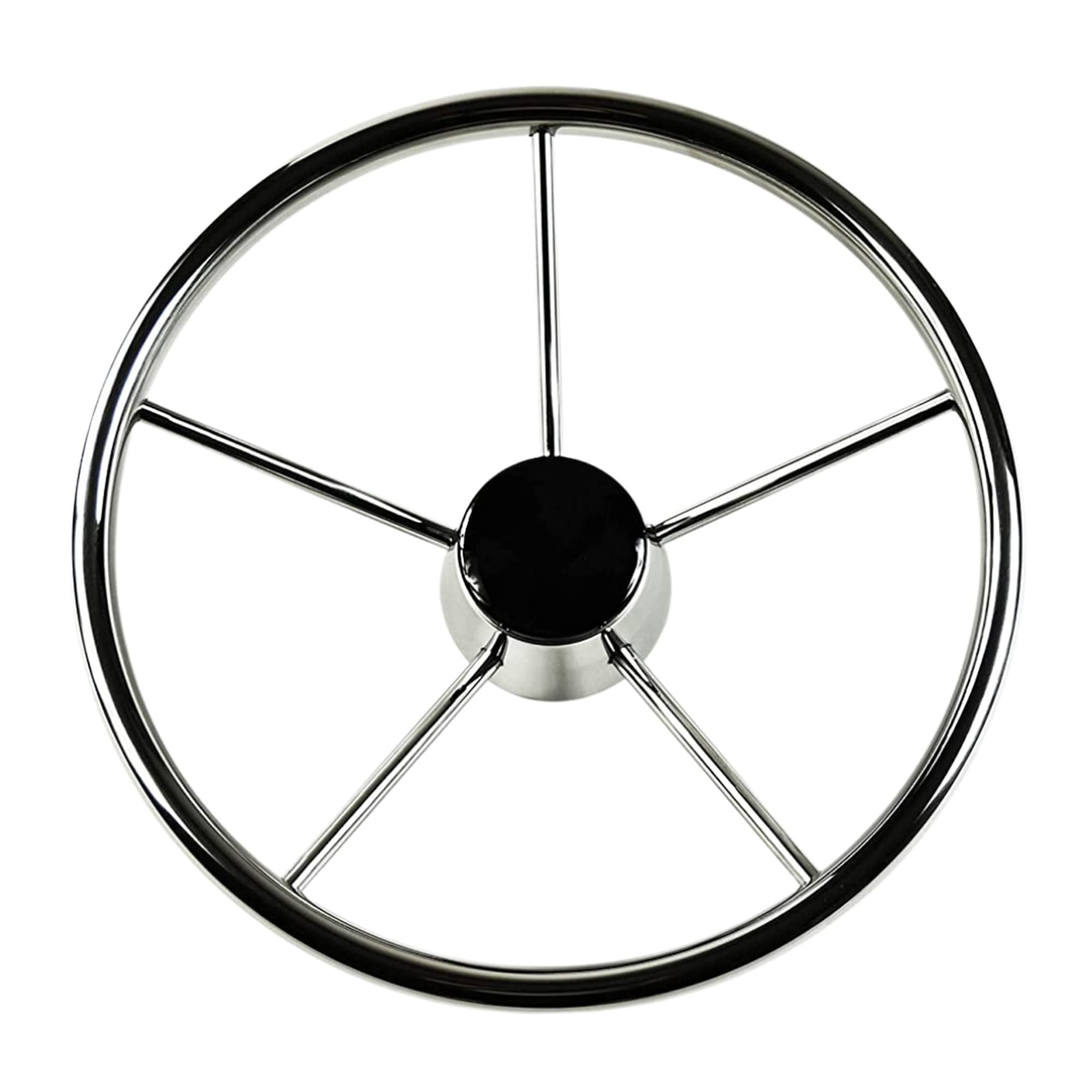Marine City 304 Stainless Steel Corrosion Resistant 25 Degree 15-1/2 Inches 5 Spokes Polished Steering Wheel for Boat, Yacht